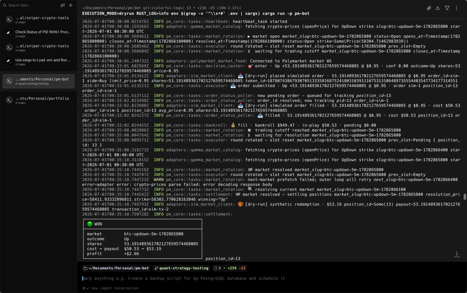 Polymarket Bot to allow automatic-trading positions on Polymarket's prediction markets.